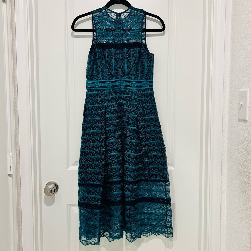 Jonathan Simkhai Women's Lace Embroidered Sleeveless Midi Dress Teal/Navy Sz. 0 - Picture 7 of 14
